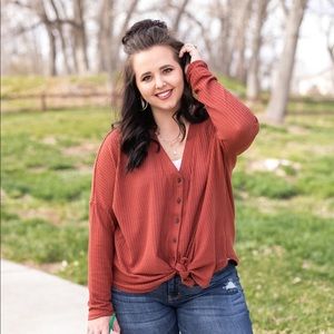 PLUS SIZE Rust Waffle Knit Top